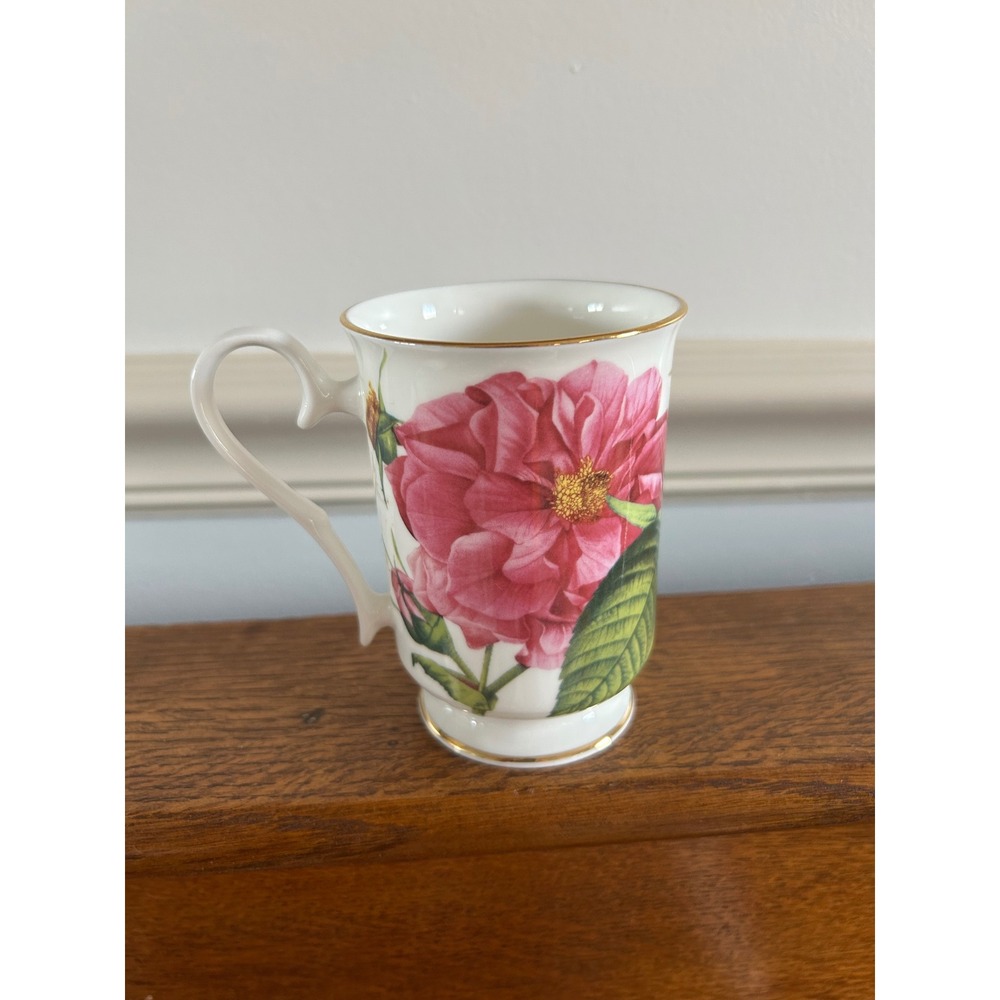 Royale Garden Bone China Pink Rose Botanical Mug Gold Trim Hand Decorate England